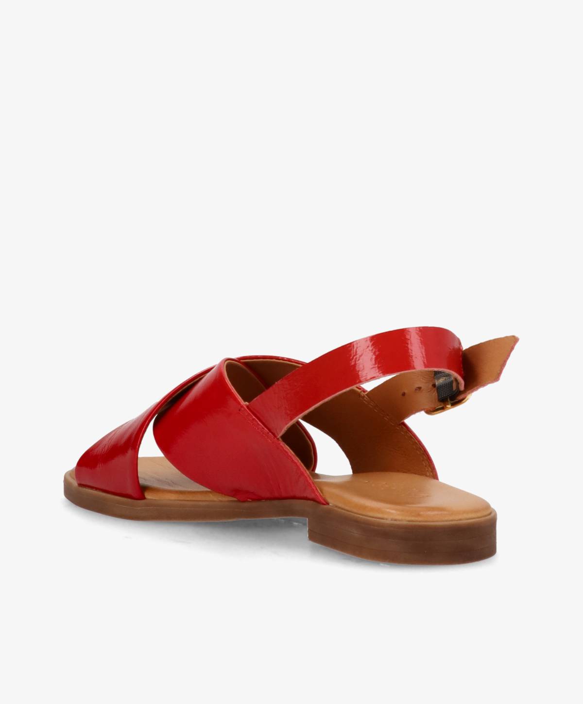 Rød læder sandal fra Shoedesign Copenhagen med krydsremme og justerbar hælrem.