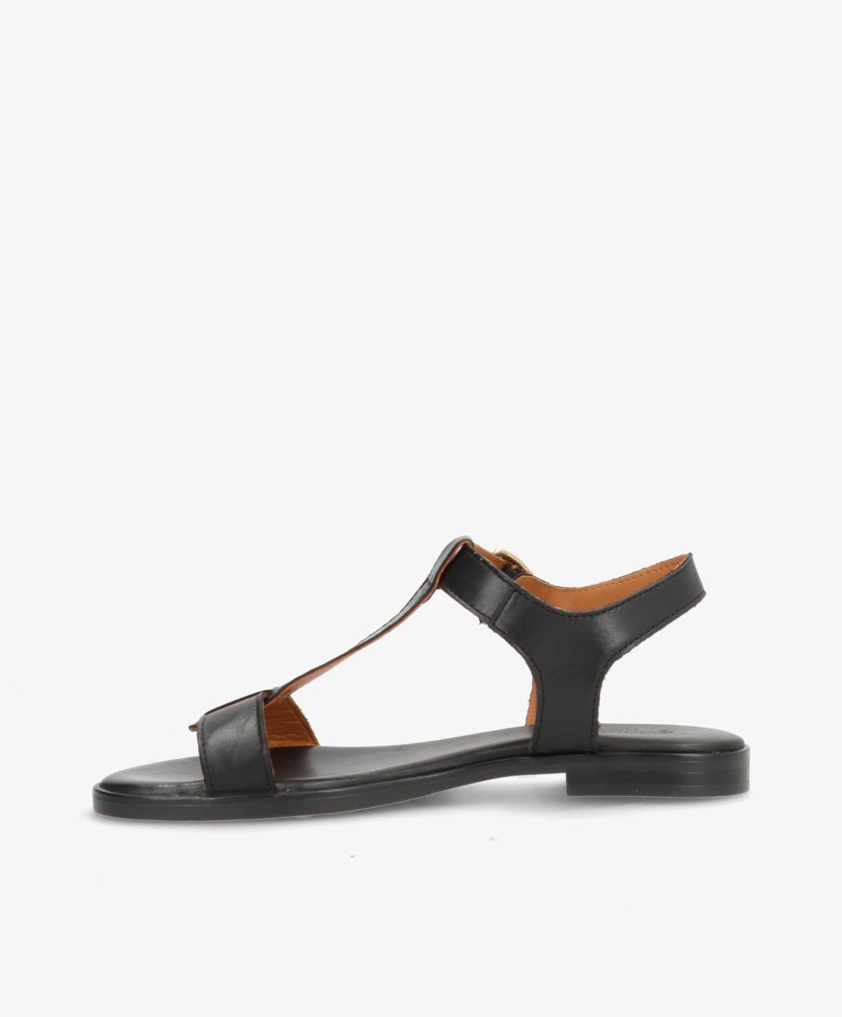 Sort lædersandal fra Shoedesign Copenhagen med åben tå og justerbar rem.