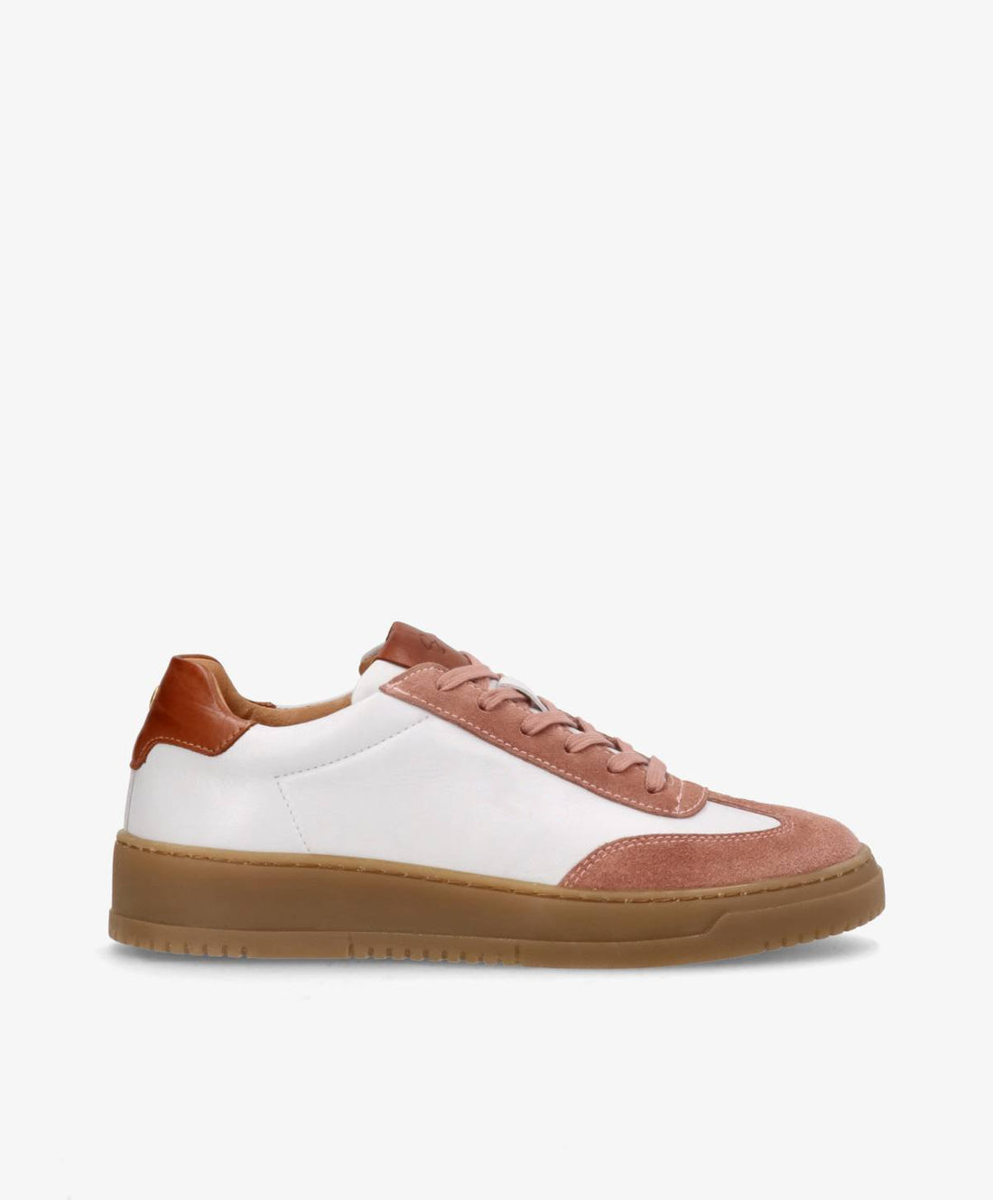 Hvid og rosa læder-sneaker fra Shoedesign Copenhagen med gummisål.