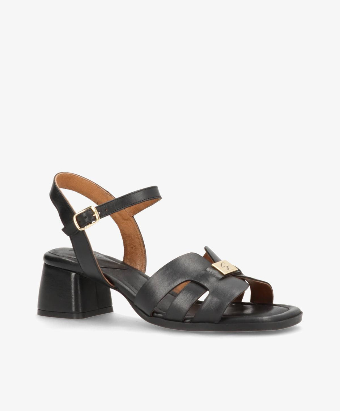 Sort læder sandal fra Shoedesign Copenhagen med blokhæl og justerbar rem.