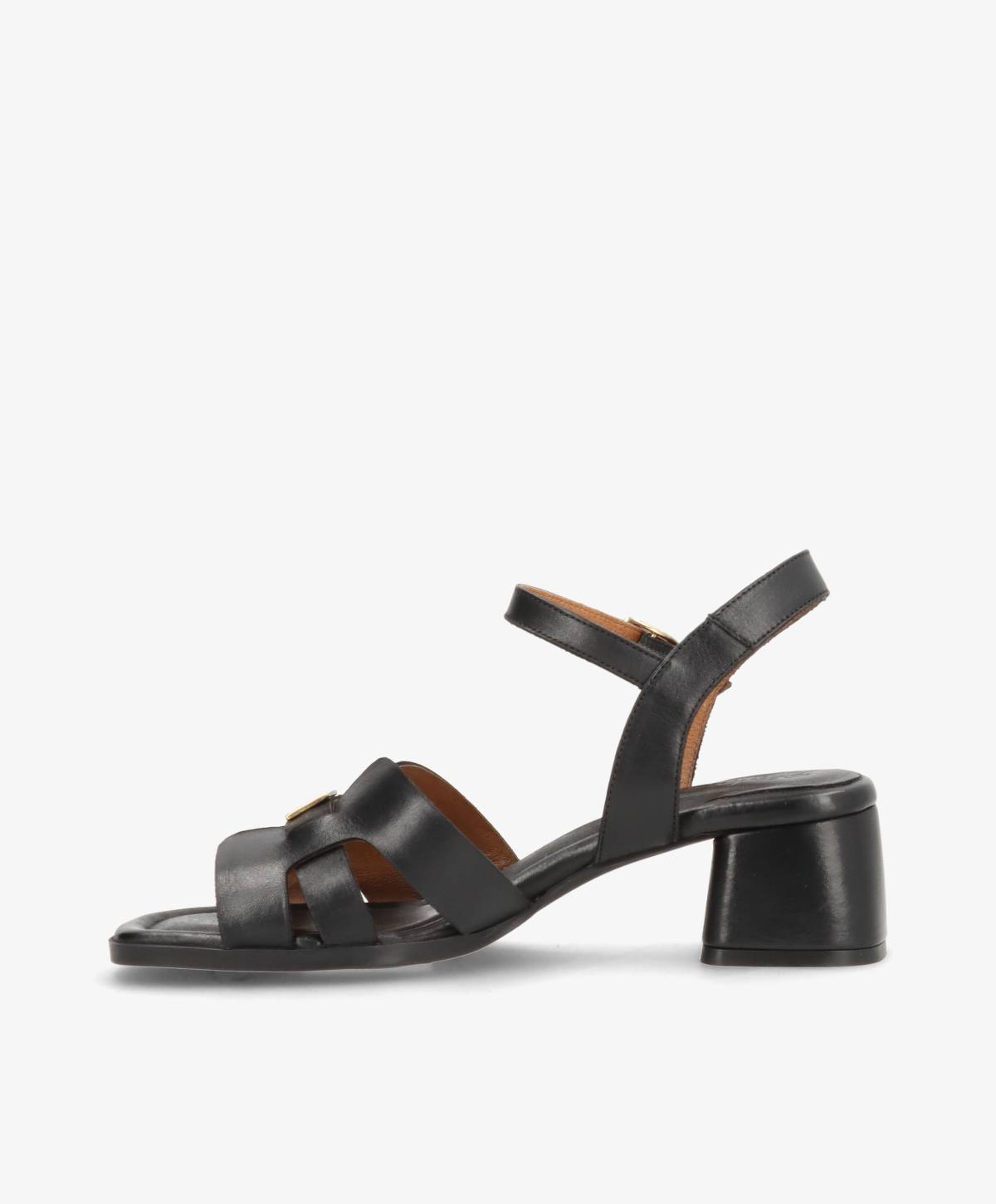 Sort læder sandal med blokhæl og remme fra Shoedesign Copenhagen.