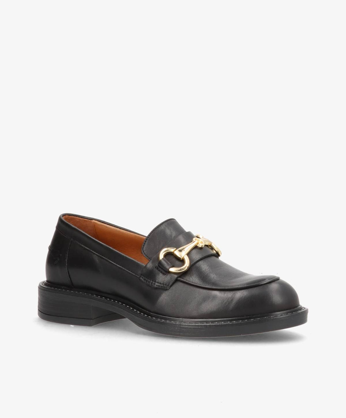 Sort læderloafer fra Shoedesign Copenhagen med gulddetalje.