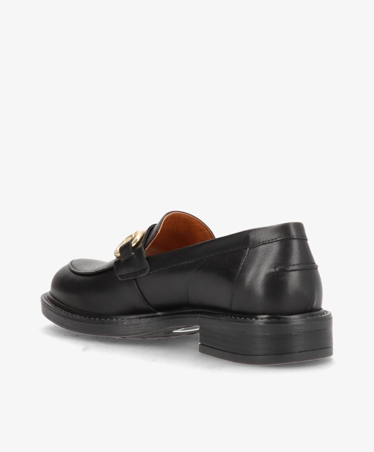 Sort læderloafer fra Shoedesign Copenhagen med gulddetaljer.