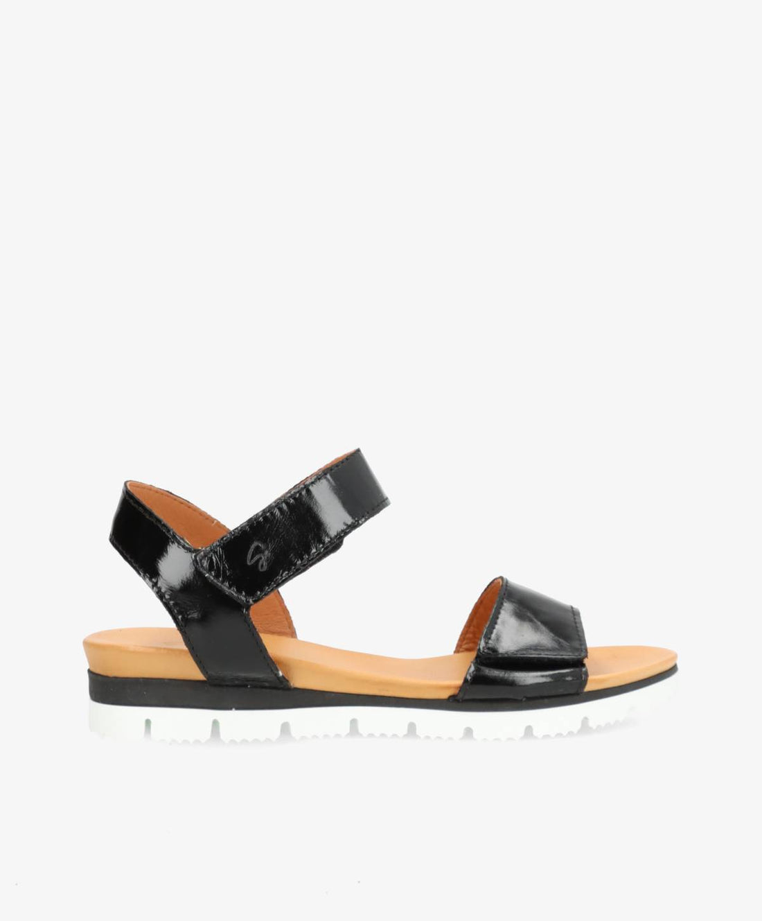 Sort lædersandal fra Shoedesign Copenhagen med hvid sål og justerbar rem.
