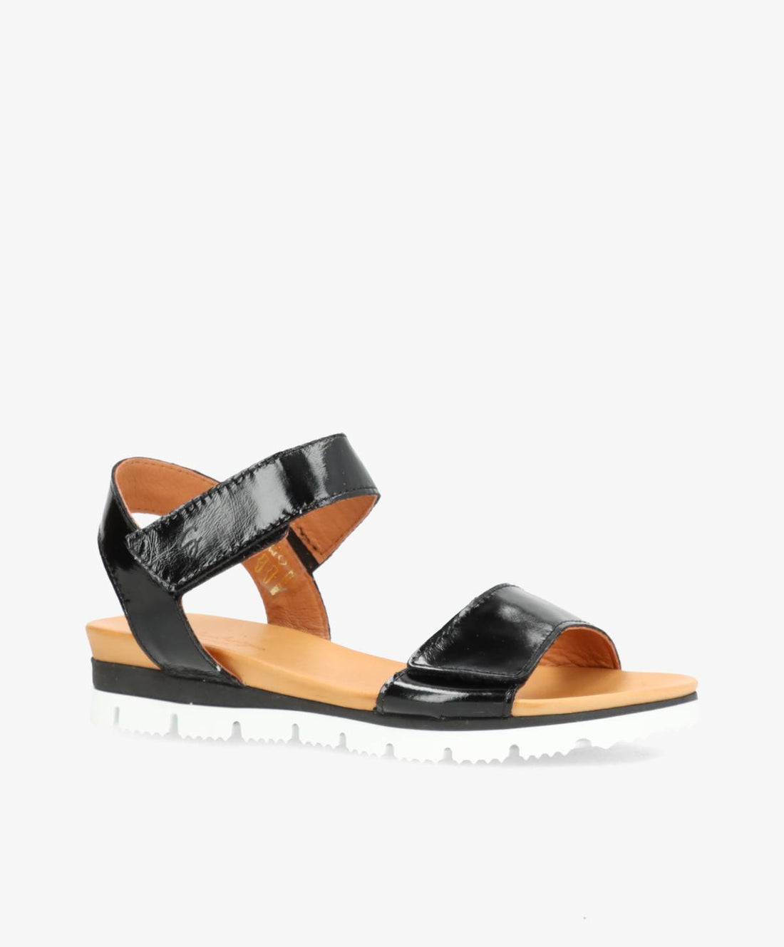 Sort lædersandal fra Shoedesign Copenhagen med hvid sål og justerbar rem.
