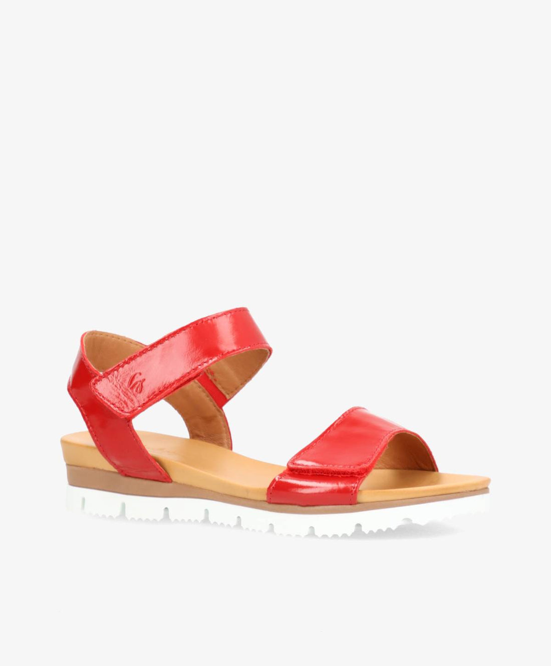 Rød sandal fra Shoedesign Copenhagen med justerbar rem og hvid sål.