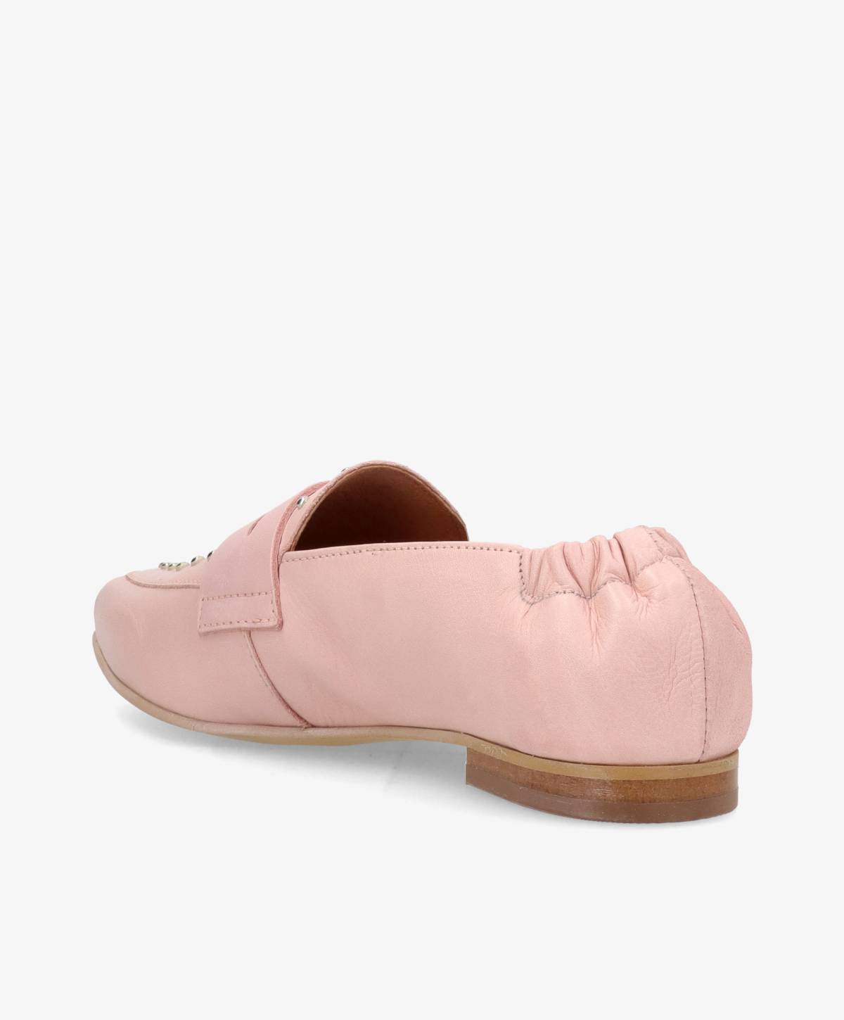 Lyserød loafer fra Shoedesign Copenhagen med elastisk hælkappe og dekorative detaljer på vristen.