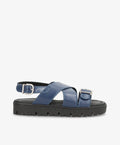 Blå lædersandal med krydsremme og justerbare spænder fra Shoedesign Copenhagen.
