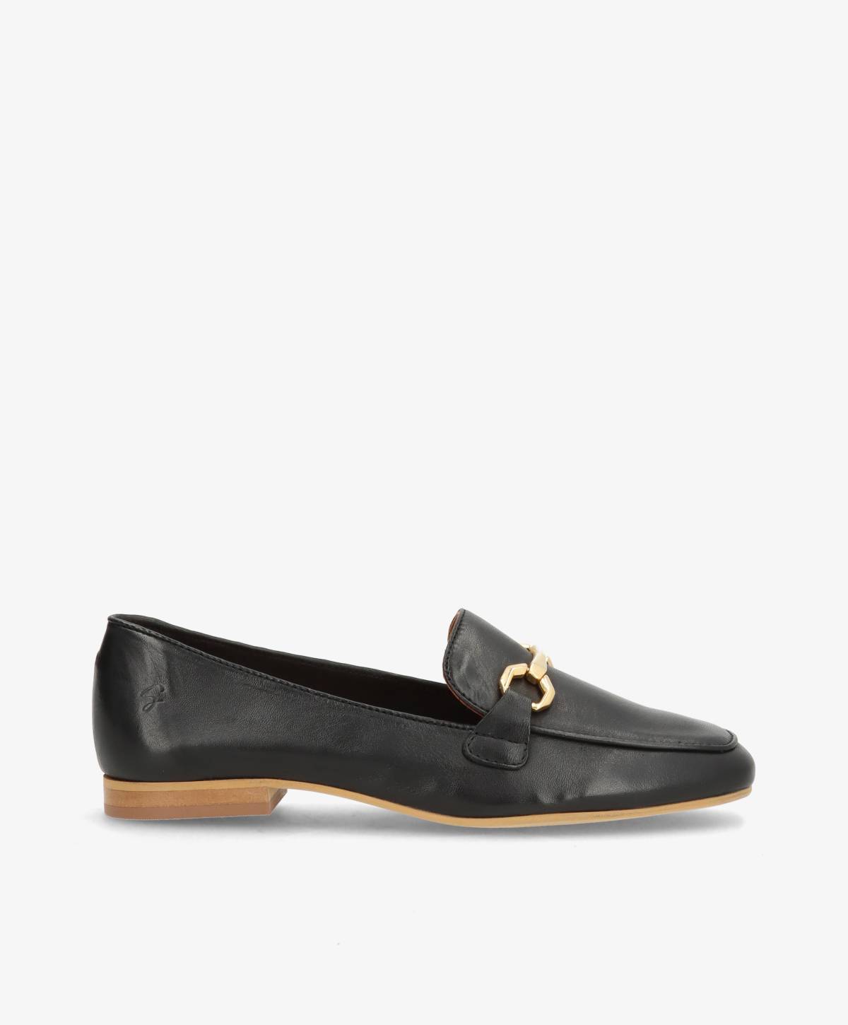 Sort læderloafer med guldkædedetalje fra Shoedesign Copenhagen.