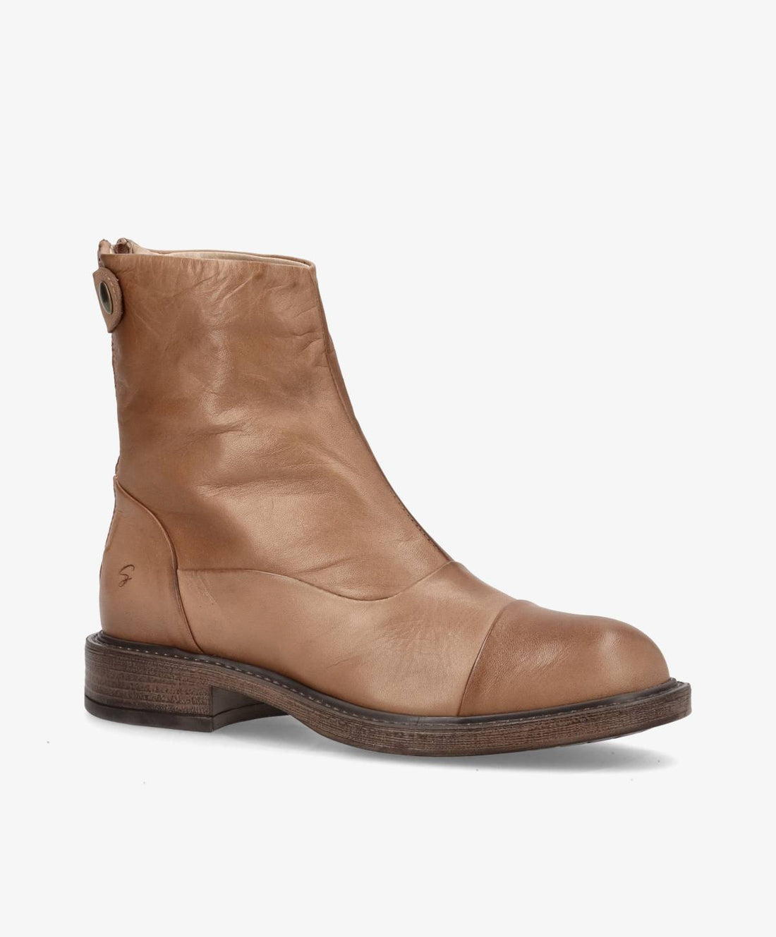 Skindstøvle fra Shoedesign Copenhagen i beige med lynlåsluk bagtil.