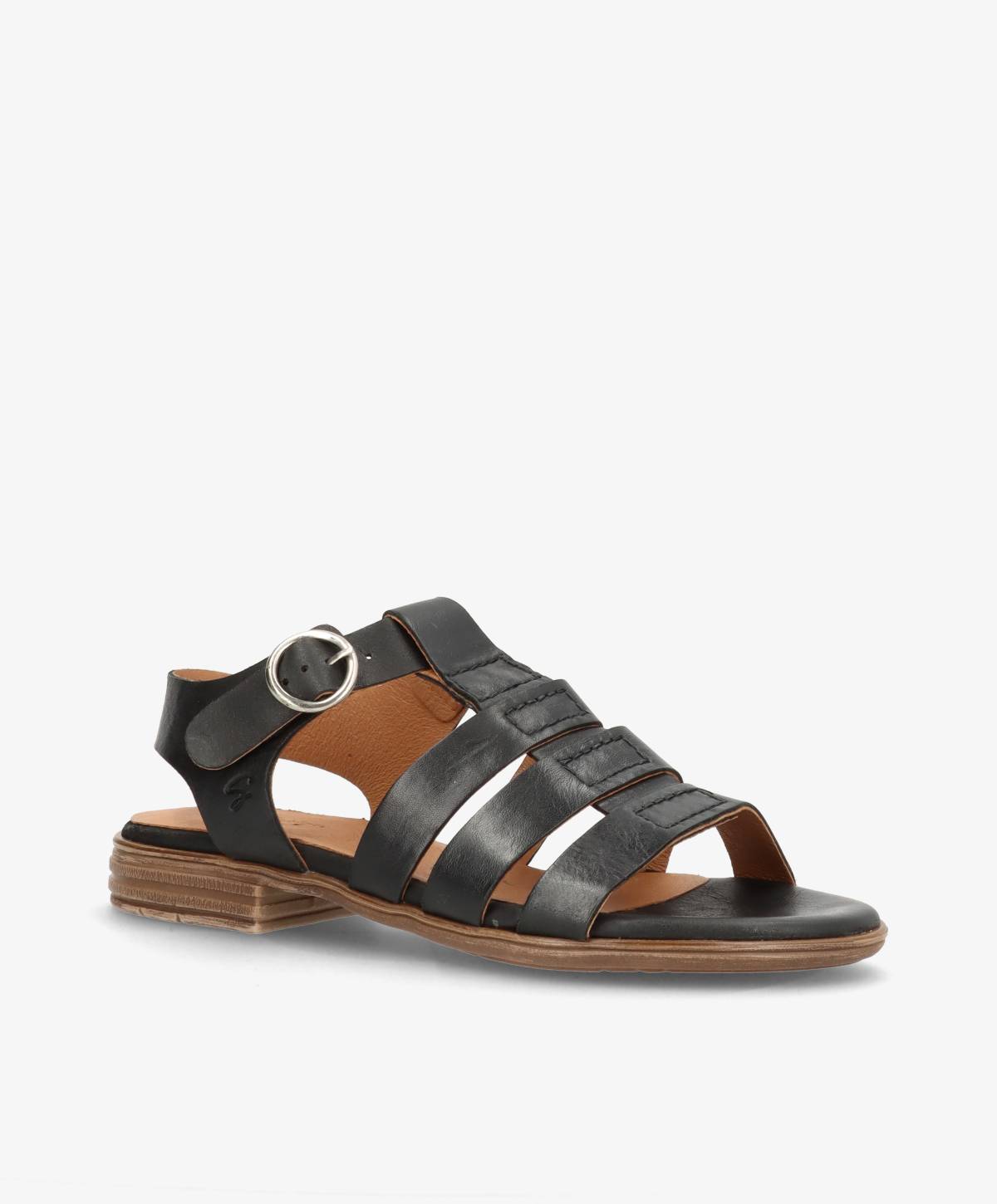 Sort lædersandal fra Shoedesign Copenhagen med justerbar rem og lav hæl.
