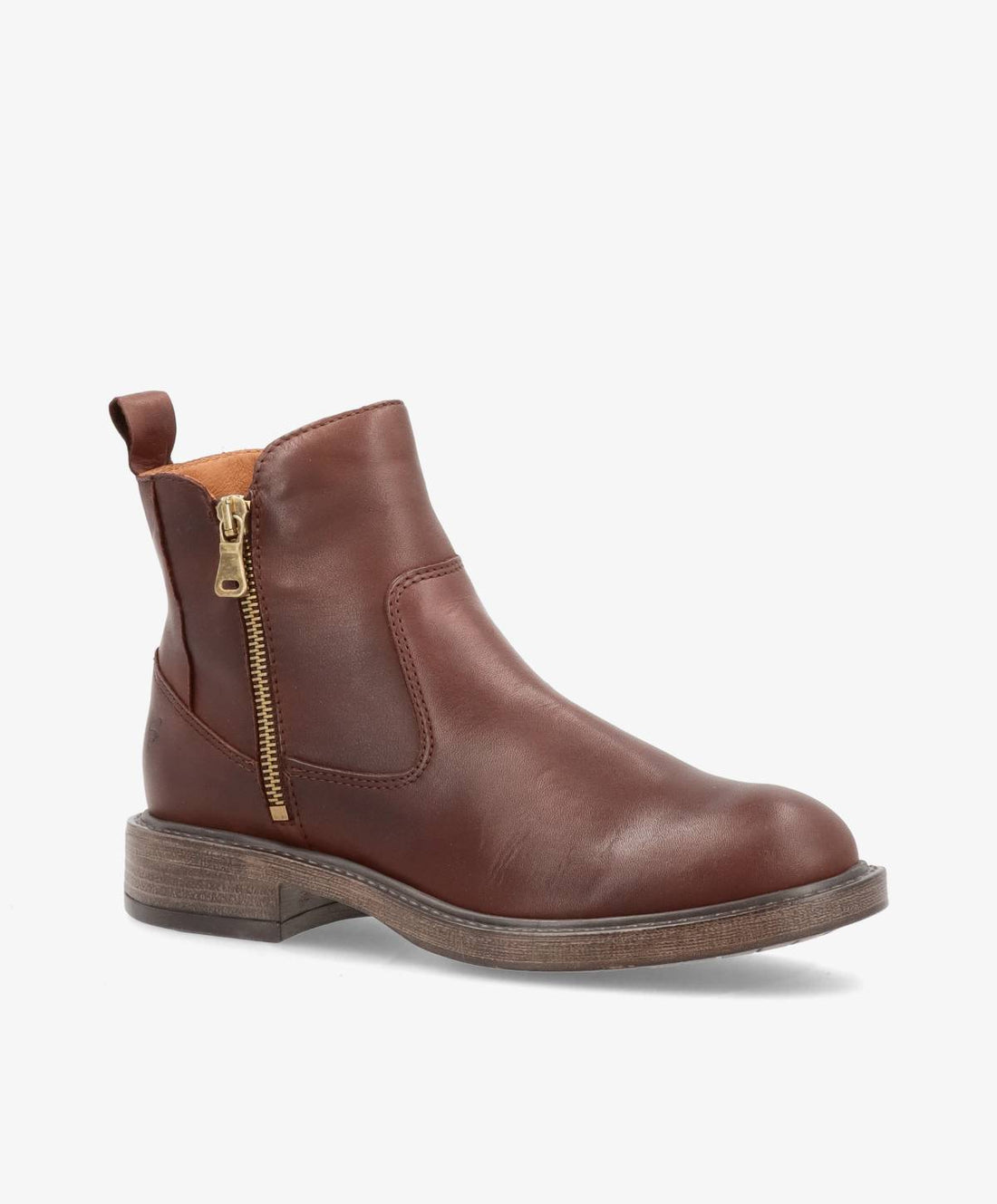 Ankelstøvle fra Shoedesign Copenhagen i mørkebrunt skind med lynlåsluk.