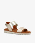 Sandaler fra Shoedesign Copenhagen i gyldent læder med hvid sål.
