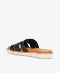 Sort lædersandal fra Shoedesign Copenhagen med brun sål og hvid gummisål.