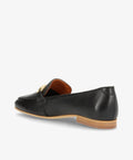Sort læderloafer fra Shoedesign Copenhagen med gulddetalje på toppen, set fra siden.