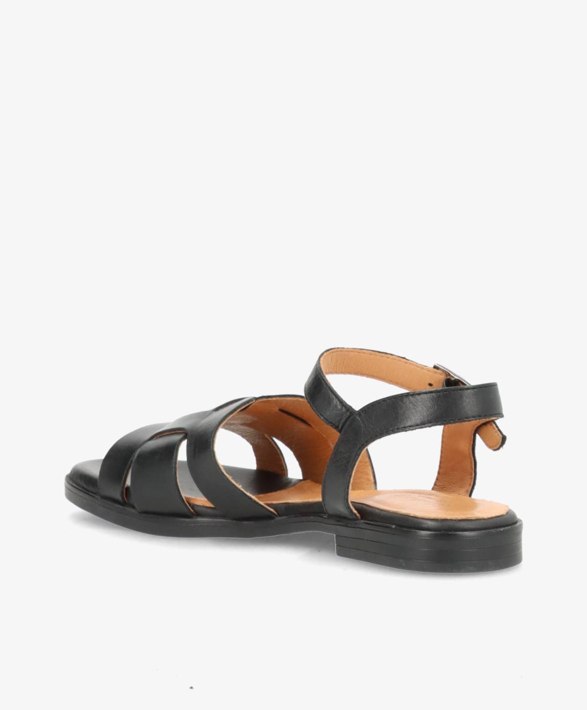 Sort lædersandal fra Shoedesign Copenhagen med krydsede remme og justerbar ankelrem.