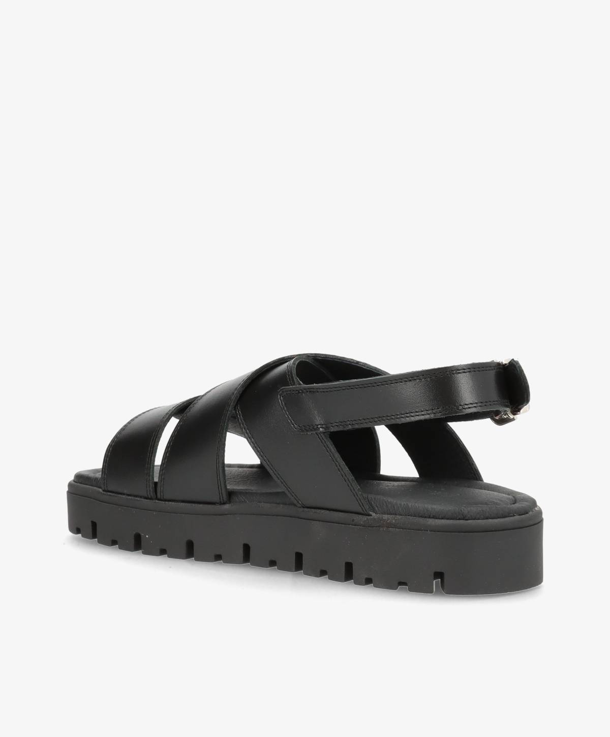 Sort lædersandal fra Shoedesign Copenhagen med justerbar rem og robust sål.