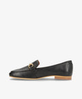 Sort læderloafer fra Shoedesign Copenhagen med gulddetalje på siden, set fra siden.