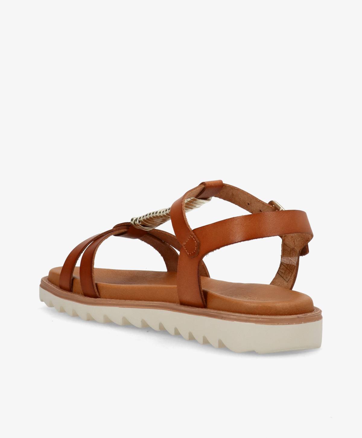 Brun lædersandal fra Shoedesign Copenhagen med flettede detaljer og hvid sål.