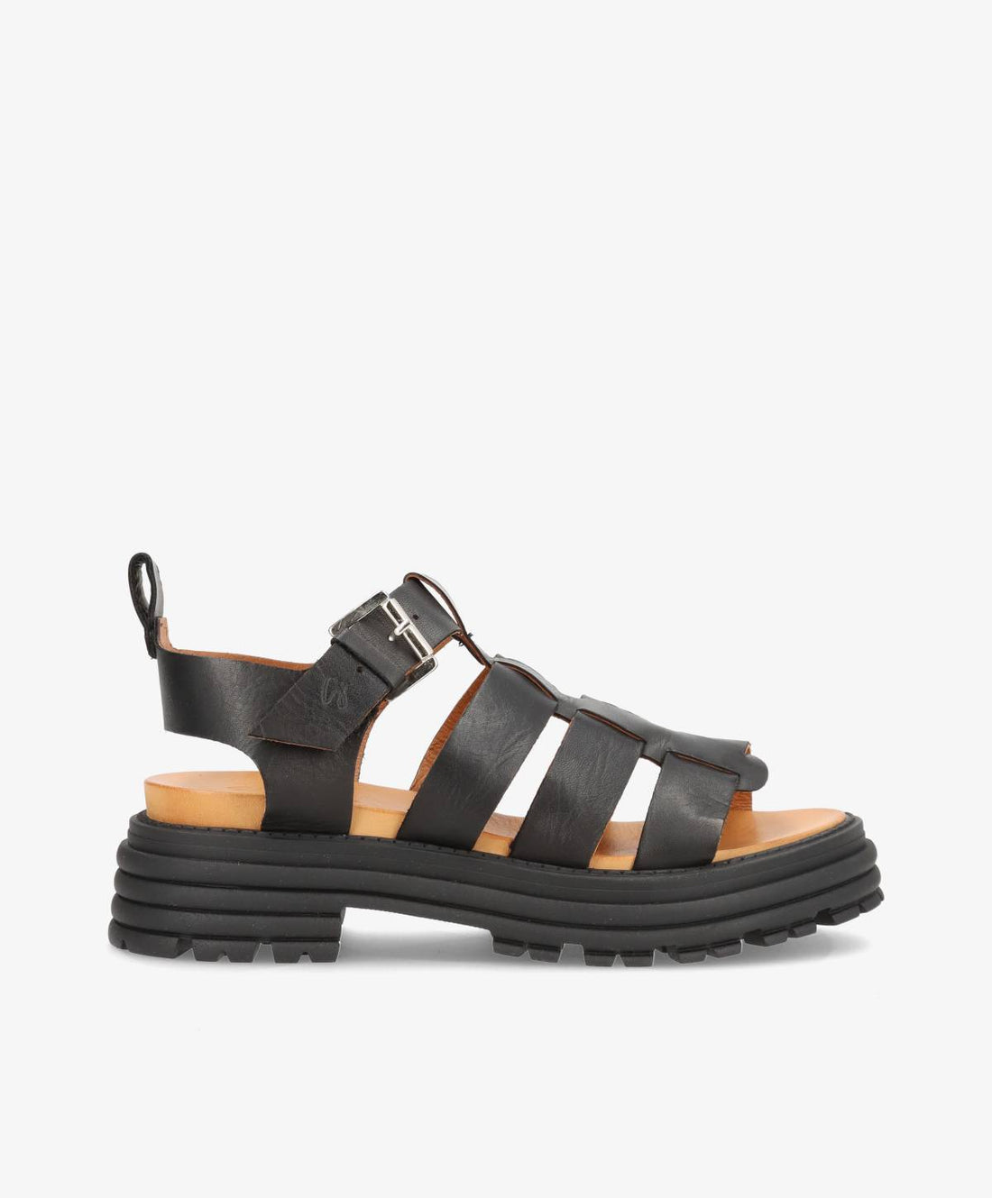 Sort lædersandal fra Shoedesign Copenhagen med justerbar rem og robust sål.
