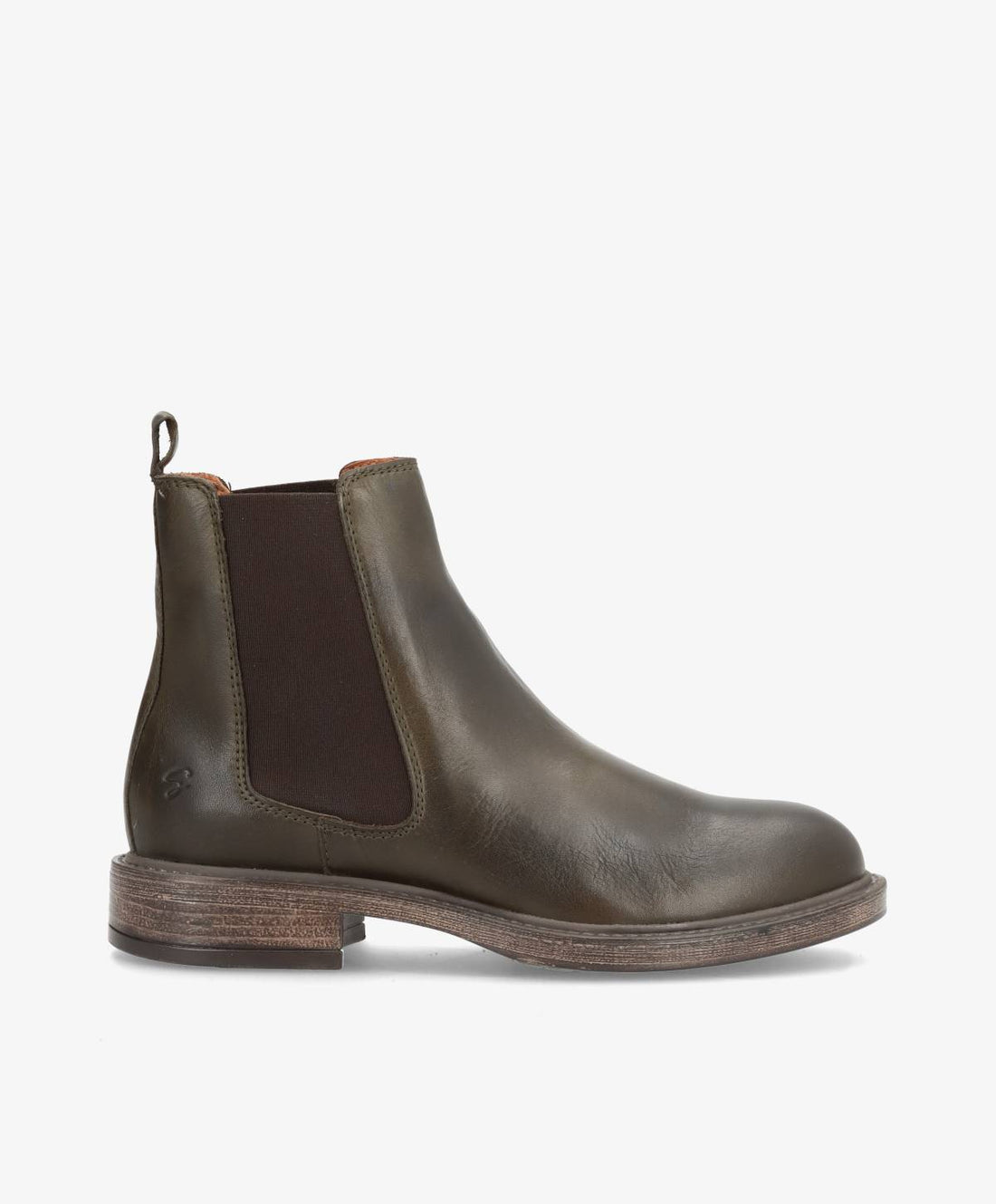 Khaki skindstøvler fra Shoedesign Copenhagen med hæl i trælook.