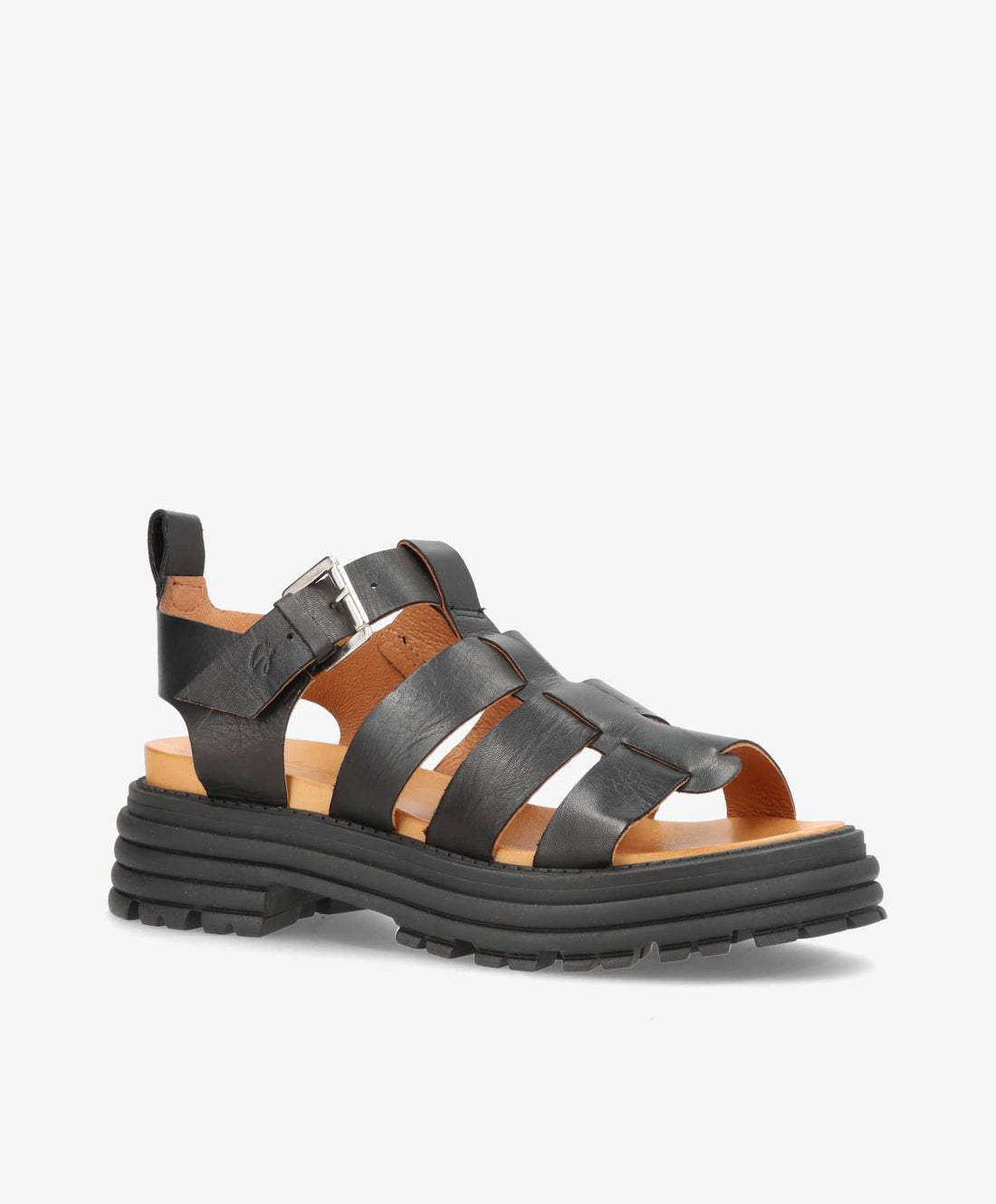 Sort lædersandal fra Shoedesign Copenhagen med justerbar rem og robust sål.