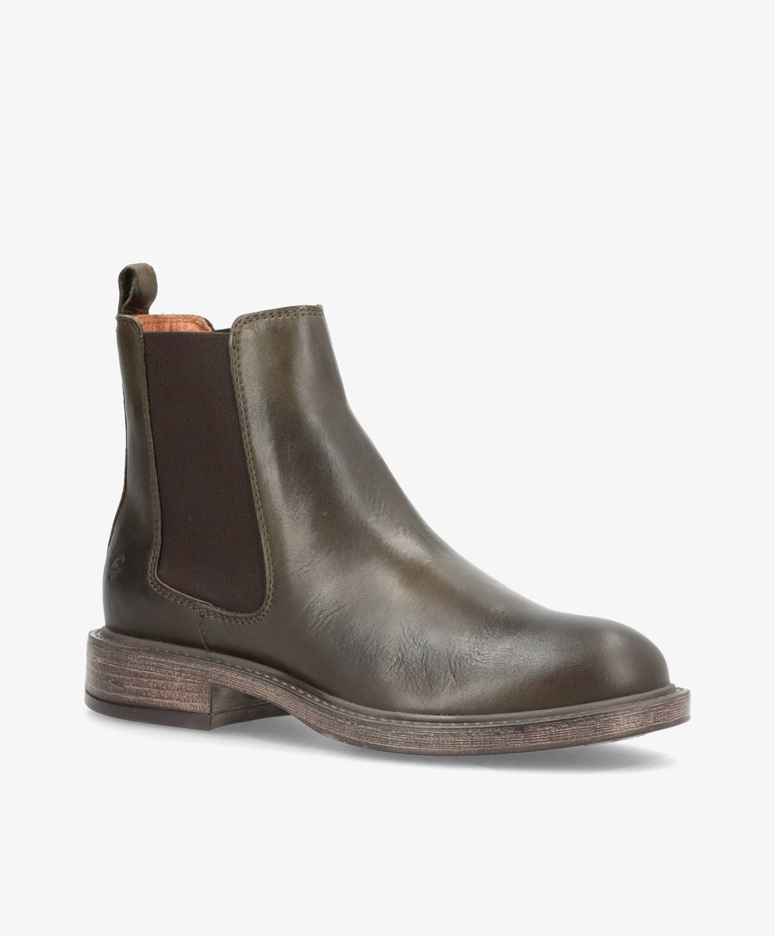 Khaki skindstøvler fra Shoedesign Copenhagen med hæl i trælook.