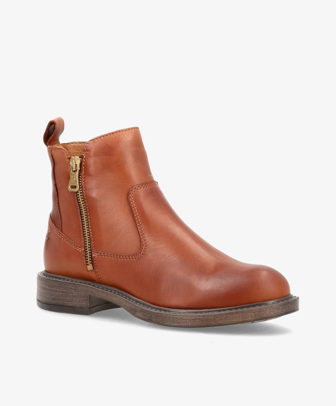 Kort skindstøvle fra Shoedesign Copenhagen i brandy skind med lynlåsluk.