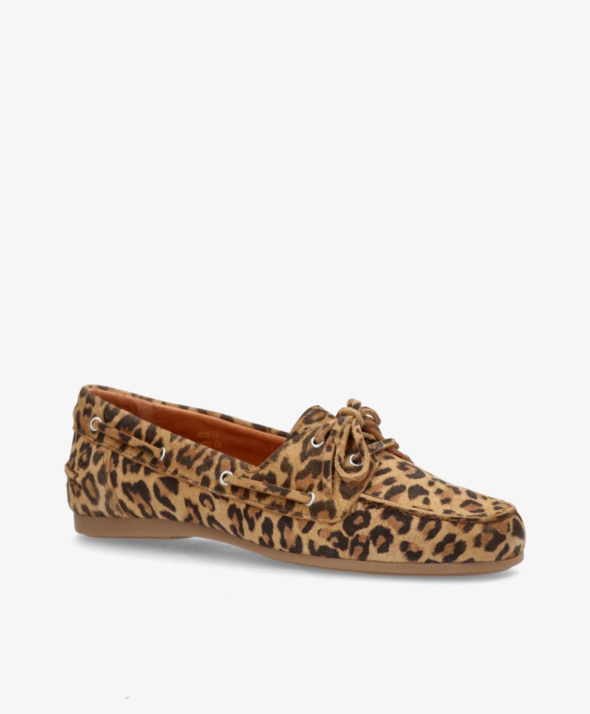 Leopardmønstret sejlersko fra Shoedesign Copenhagen med snørebånd og gummisål.
