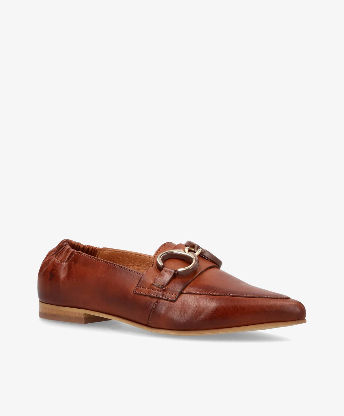 Brun læderloafers fra Shoedesign Copenhagen med metalspænde detalje.