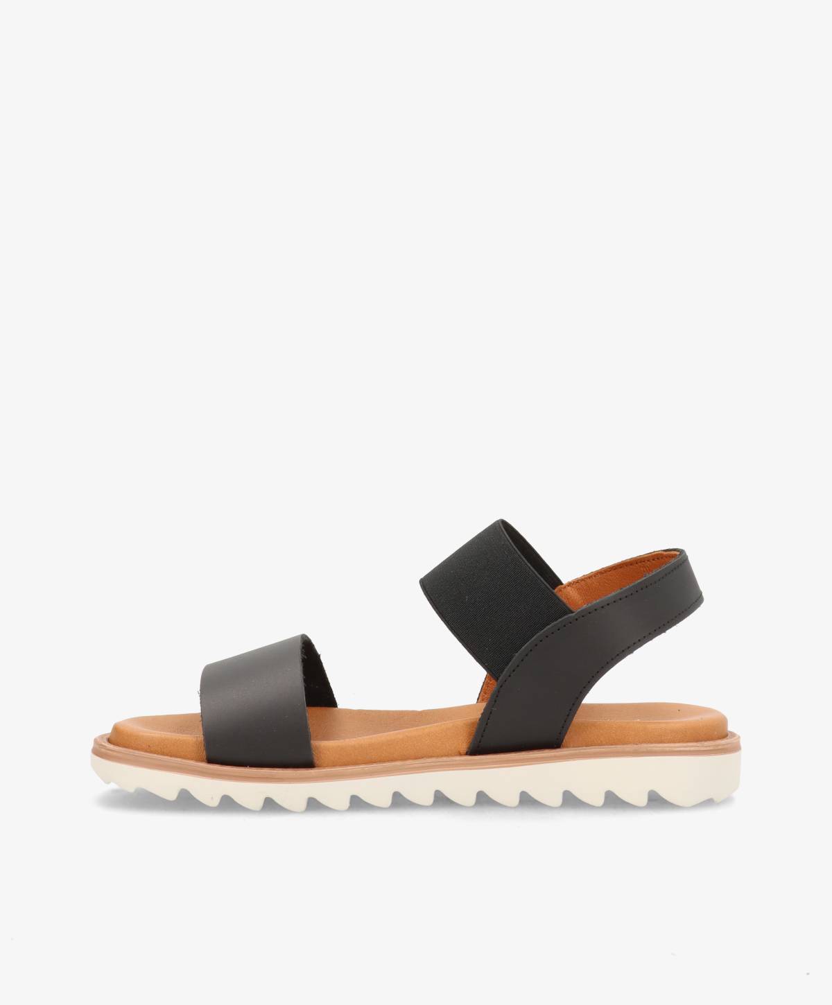 Sort sandal fra Shoedesign Copenhagen med to stropper og hvid sål.