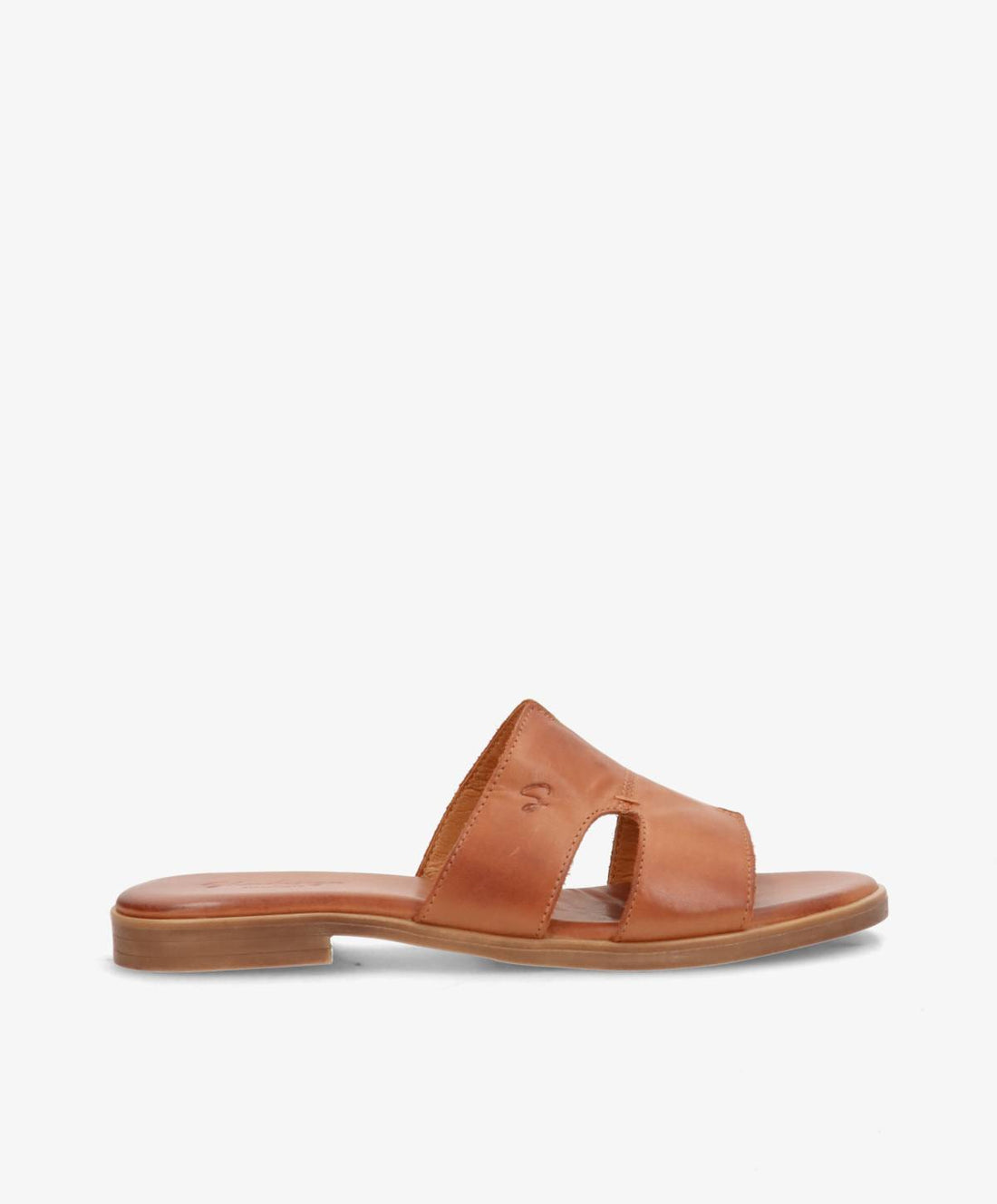 Brun lædersandal fra Shoedesign Copenhagen med flad sål og åbent tådesign.