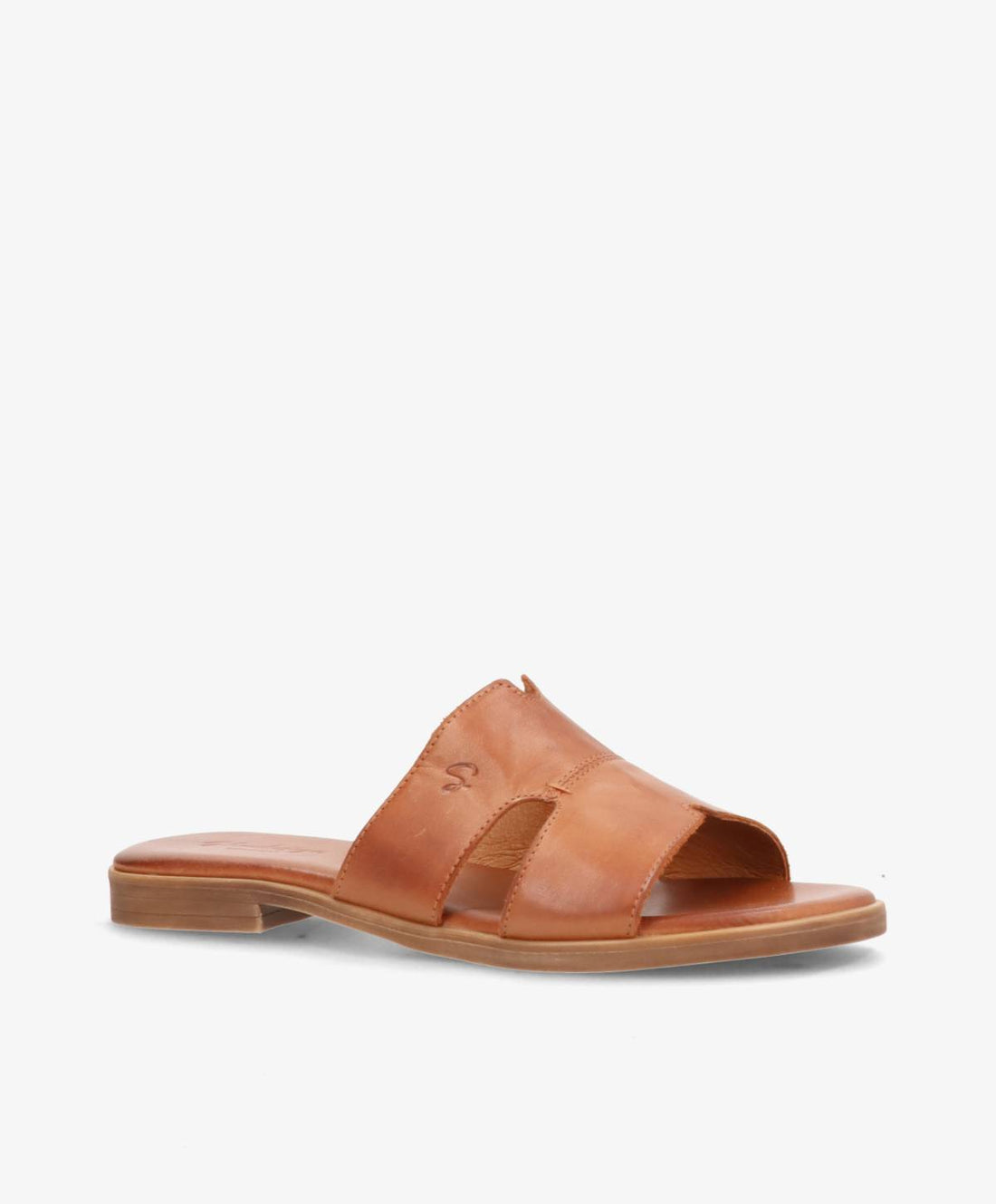 Brun lædersandal fra Shoedesign Copenhagen med flad sål og åbent tådesign.