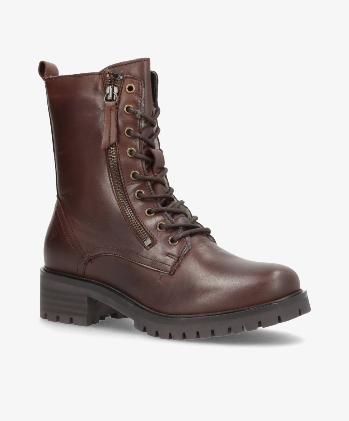 Mørkebrune læderstøvler med snørebånd og lynlås fra Shoedesign Copenhagen.