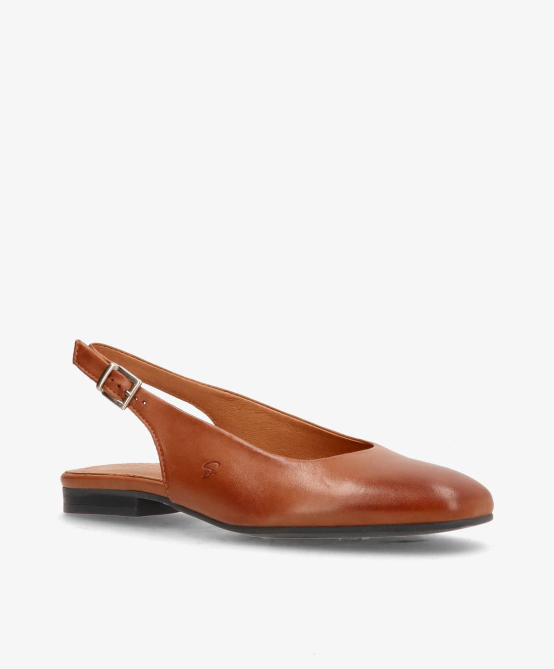 Brun læder slingback sko fra Shoedesign Copenhagen med justerbar rem og flad sål.