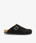 Sort mule fra Shoedesign Copenhagen med sølvspænde og korksål.