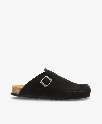 Sort mule fra Shoedesign Copenhagen med sølvspænde og korksål.