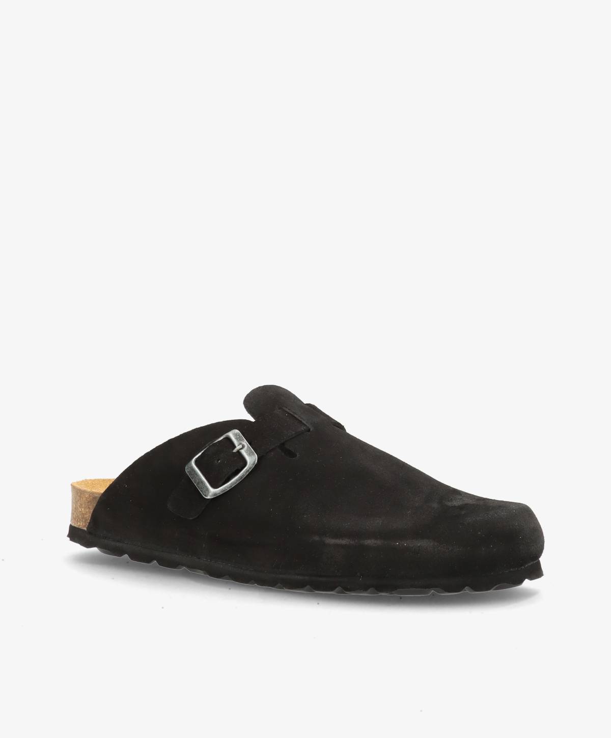 Sort HATTIE-mule fra Shoedesign Copenhagen med sølvspænde og korksål.