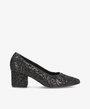 Sort glitrende pumps fra Shoedesign Copenhagen med blokhæl.