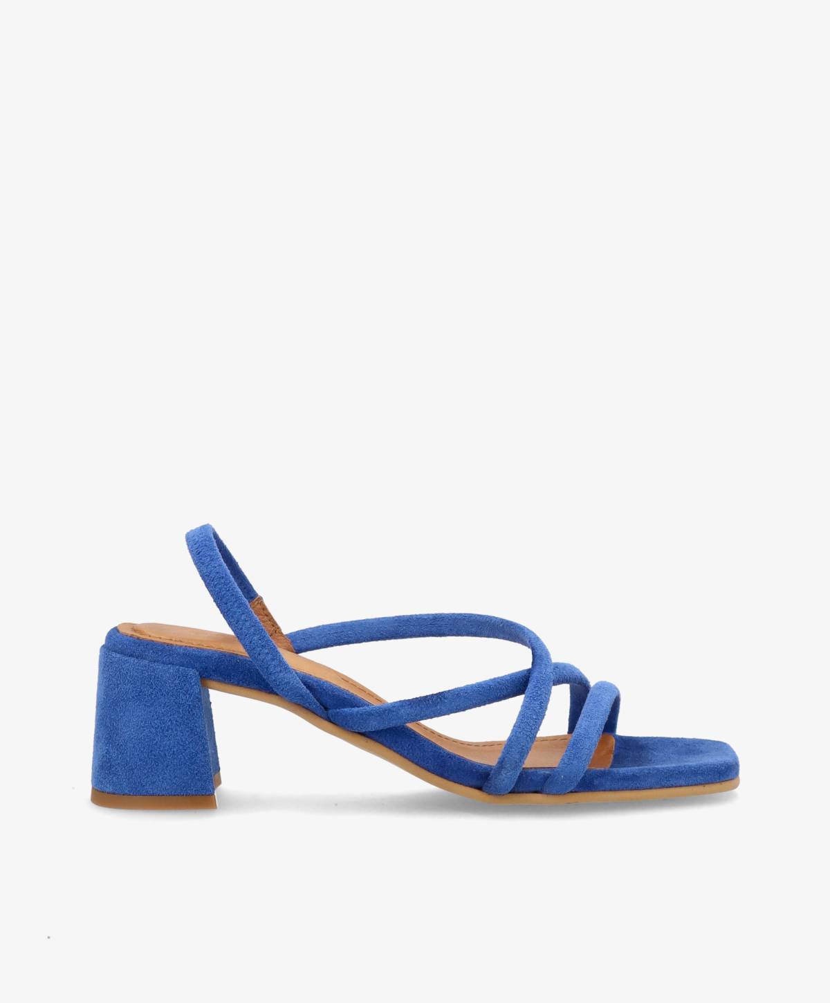Blå sandal med stropper og blokhæl fra Shoedesign Copenhagen.