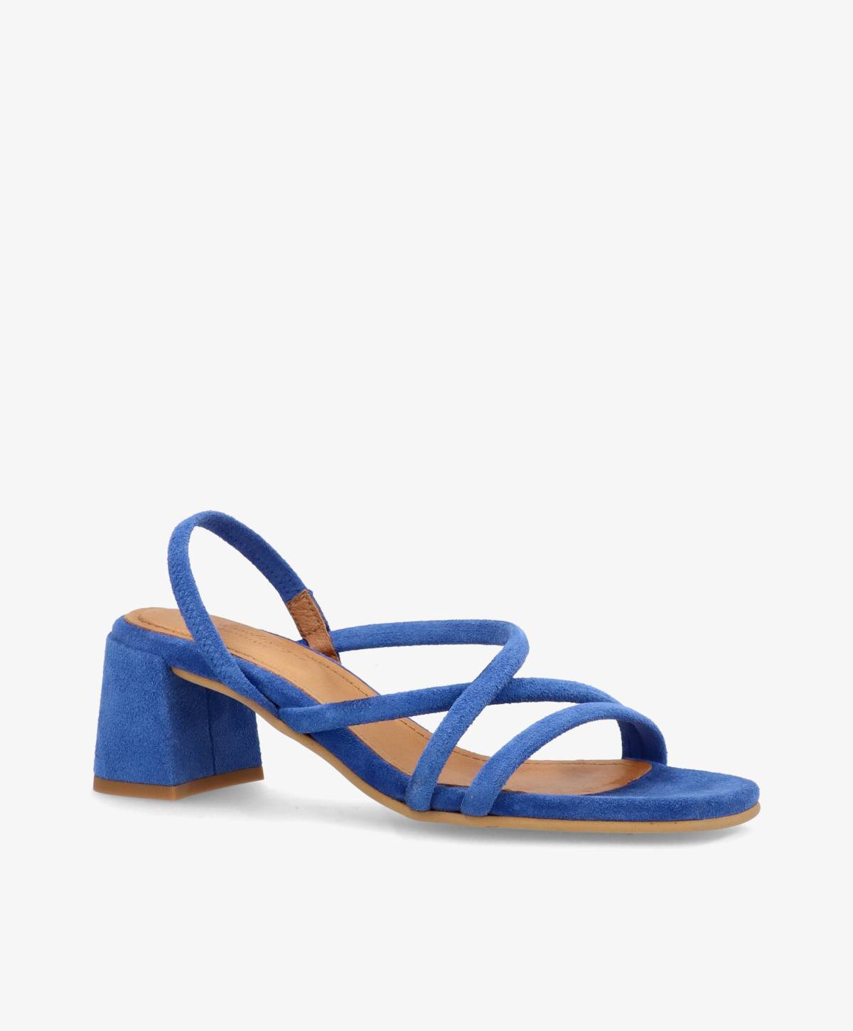 Blå sandal med blokhæl og stropper fra Shoedesign Copenhagen.