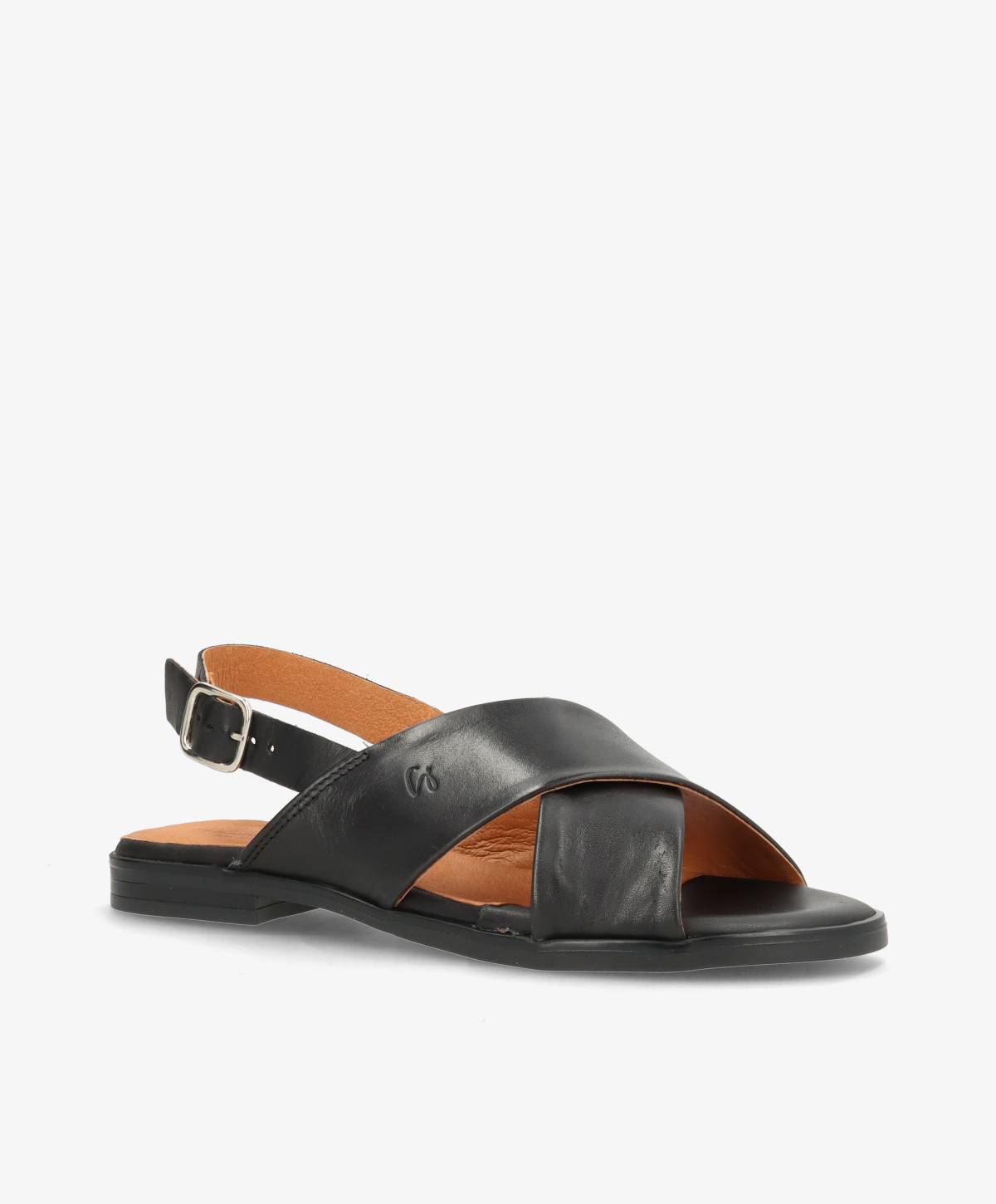 Sort lædersandal fra Shoedesign Copenhagen med krydsrem og justerbar spænde.