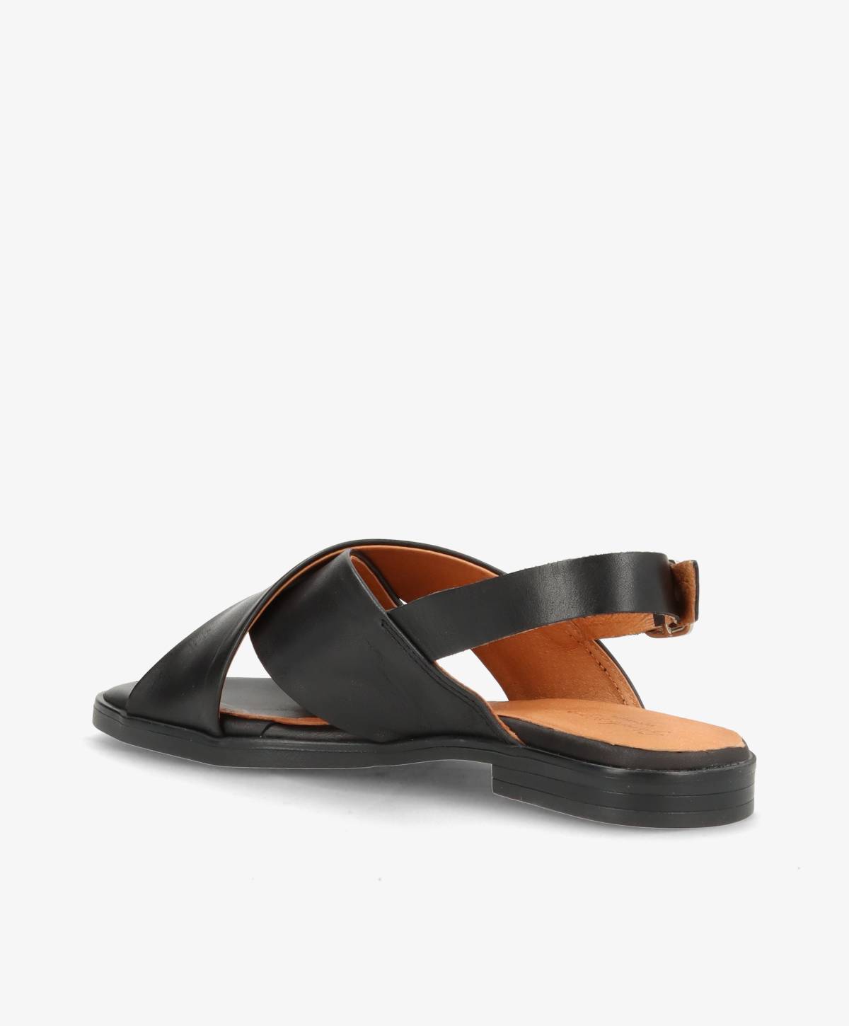 Sort sandal fra Shoedesign Copenhagen med krydsede remme og justerbar hælrem.