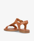 Brun lædersandal fra Shoedesign Copenhagen set bagfra med åben hæl og justerbar rem.