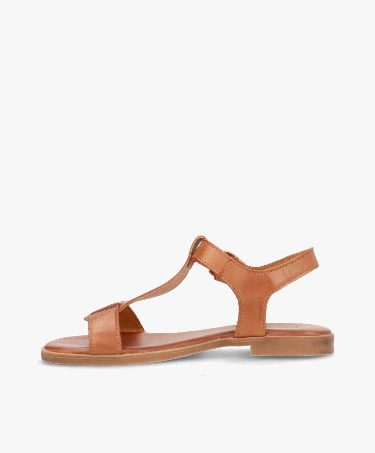 Brun lædersandal fra Shoedesign Copenhagen med flad sål og justerbar rem.