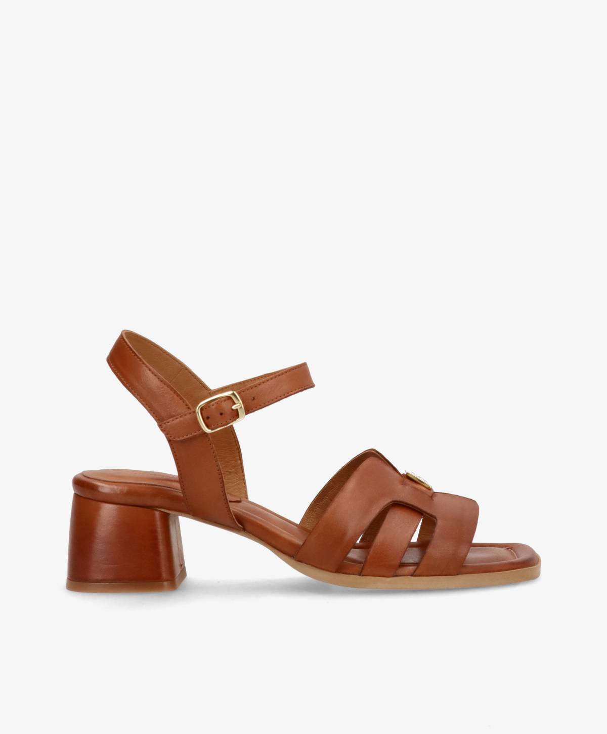 Brun lædersandal med blokhæl og justerbar rem fra Shoedesign Copenhagen.