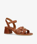 Brun lædersandal med blokhæl og justerbar ankelrem fra Shoedesign Copenhagen.