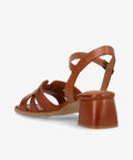 Brun lædersandal med blokhæl fra Shoedesign Copenhagen, set bagfra.