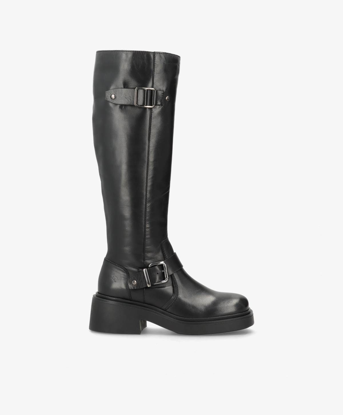 PREORDER - SADDLE LONG Buckle - Sort læder - Lange støvler Dame