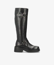 PREORDER - SADDLE LONG Buckle - Sort læder - Lange støvler Dame